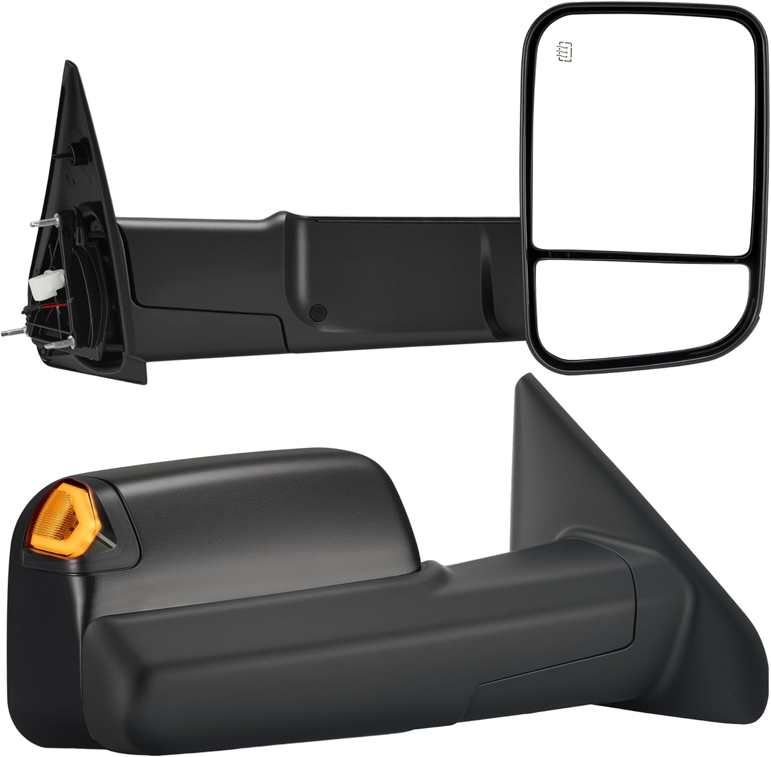 Tow Mirrors Compatible with 2002-2008 Dodge Ram 1500, 2003-2009 2500 3500, Smoked LED Turn Signal, Flip Up Extended Trailer Towing Side Mirrors, Power Heated Adjustable, Black Housing
