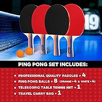 Vista 2 de FBSPORT Set de palas de ping pong, juego de tenis de mesa con 4 raquetas y 8 bolas, red retráctil con bolsa de almacenamiento - accesorios de pala