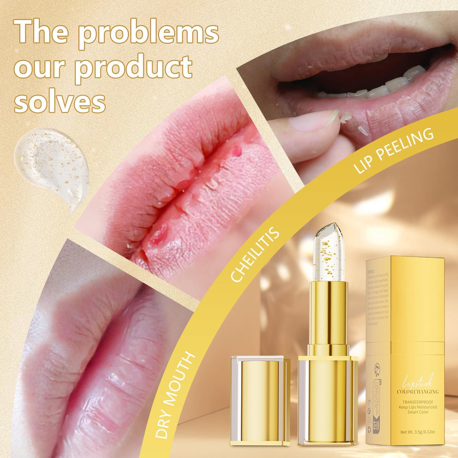 3 PCS Transferproof Color Changing Lipstick, Clear Lip stick That Changes Color, Gold Crystal ph Color Changing Lipstick, Long Lasting & Moisturizing Glossy Shine Lip Balm for Women — view 3