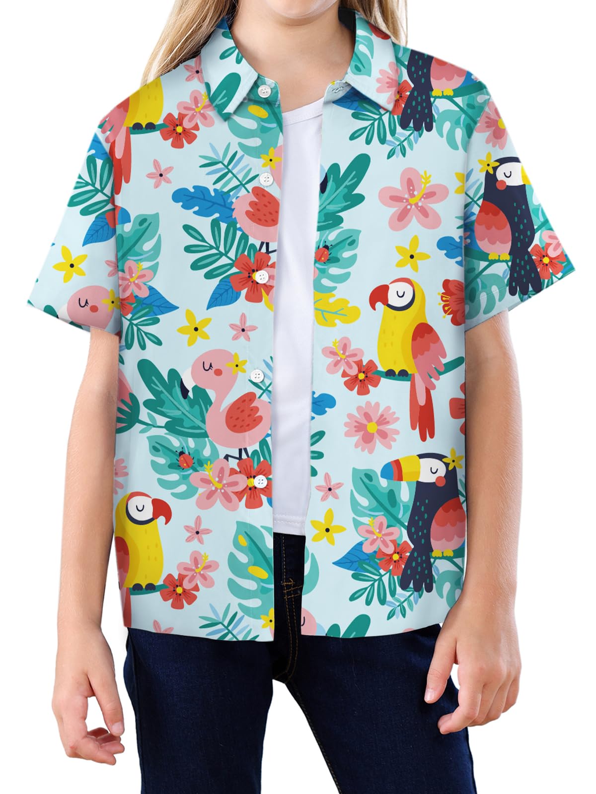 SANGTREE Girl's &amp; Women's Hawaiian Shirts Button Down Short Sleeve Shirts