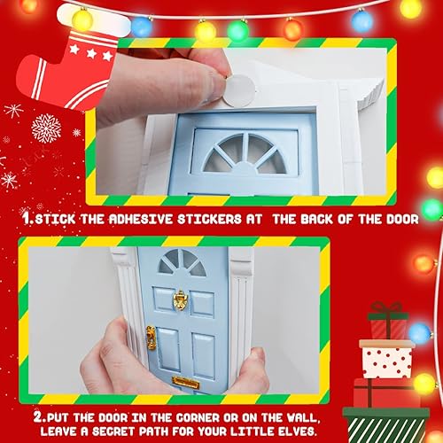 Miniatura 4 de CAILESS Kit de puerta de casa de muñecas 19 piezas de puerta de hadas en miniatura con árbol de Navidad y mini accesorios de Navidad puerta de