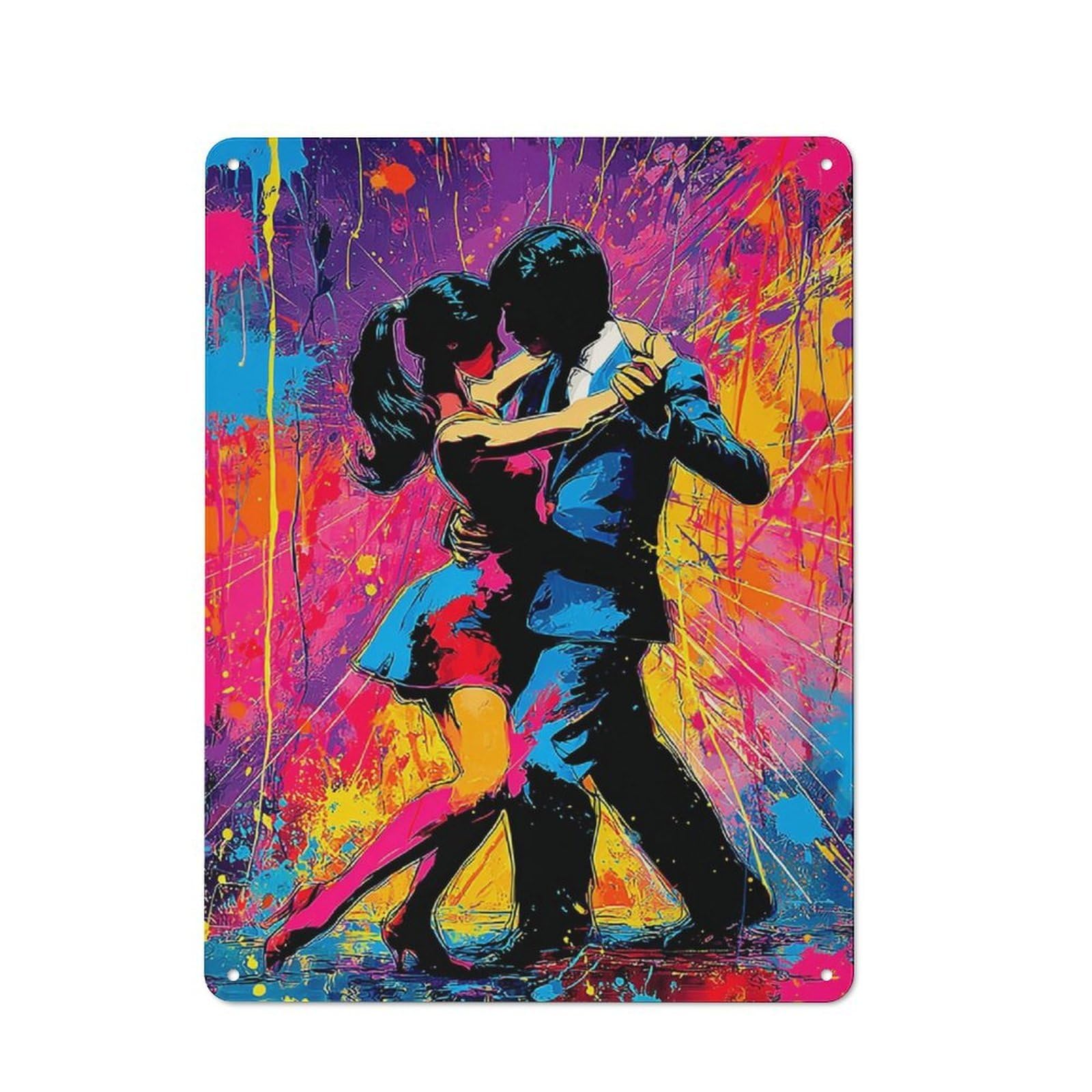 Junmoney Colorful Dance Artistic Embrace Tin Wall Plaque 40X30cm With For Guest Room Or Hallway, For Garage, Workshop And Man Cave Decoration