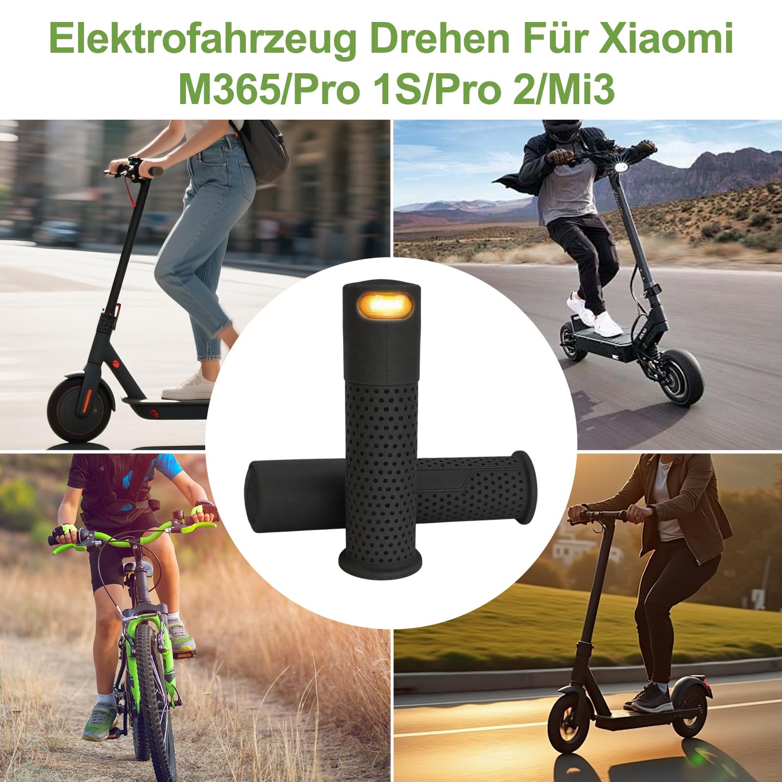 Poignées de guidon de trottinette électrique avec clignotants intégrés, pour Xiaomi M365/Pro 1S/Pro 2/Mi3, Silicone-ABS, 135 mm, noir/gris