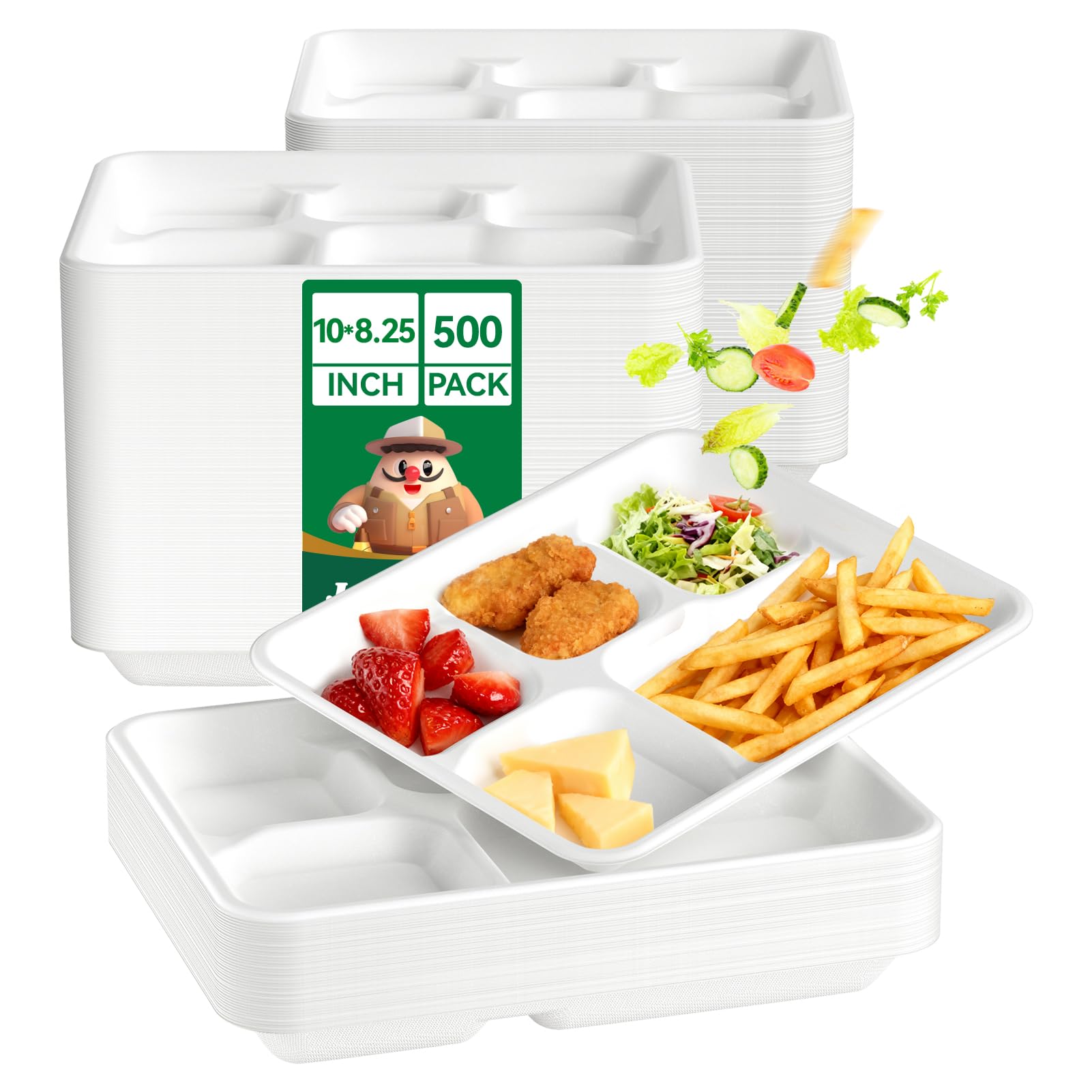 Amazon.com: JOLLY CHEF Compostable 𝟱 Compartment Paper Plates 10