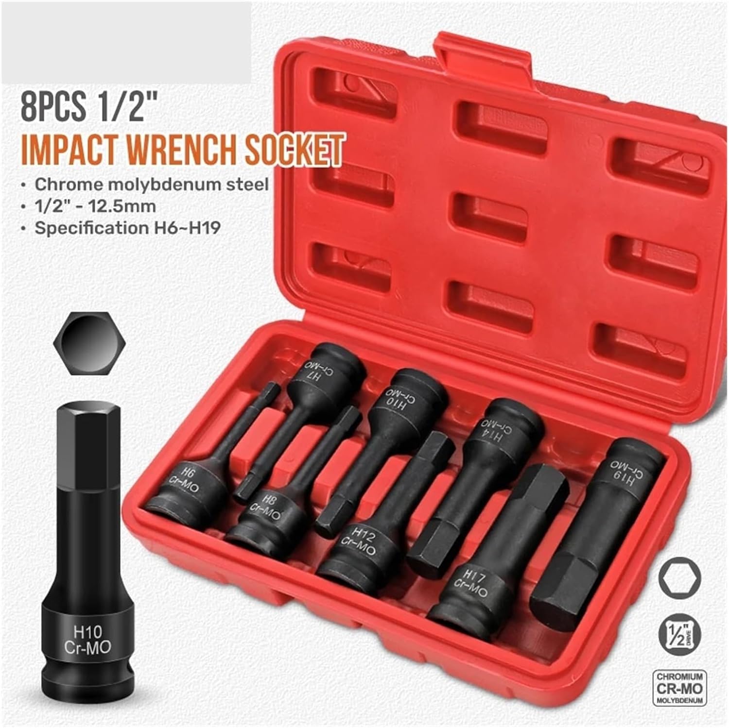 1/2" Drive Master Impact Hex Driver Set Bit Socket Sets Professional Automotive Repair Mechanic Tools Impact Socket Bits Set(16pcs-A)