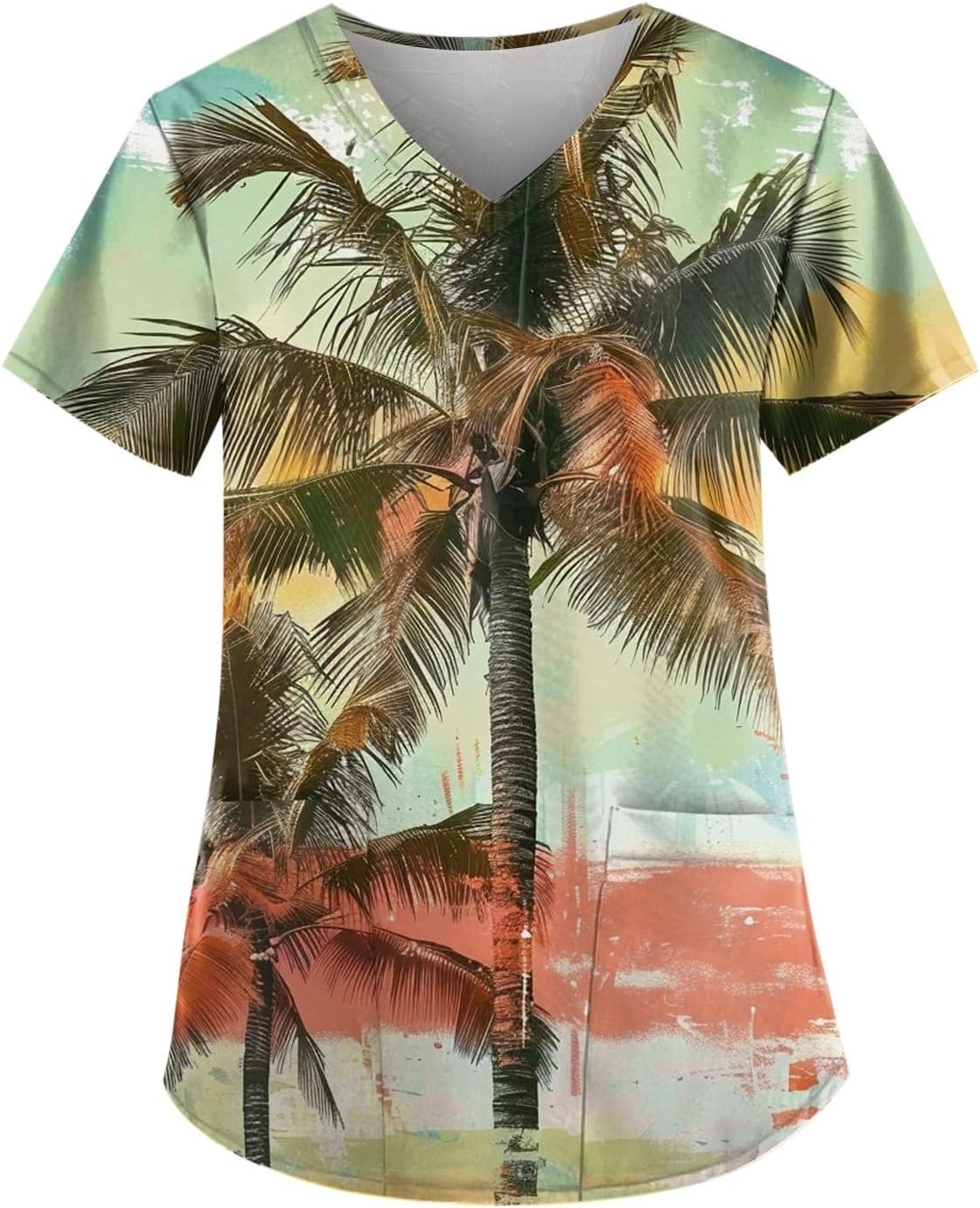Womens Scrub Tops Hawaiian Printed Stretchy Nursing Scrubs Plus Size Soft Easy Care Workwear Holiday Medical Uniform