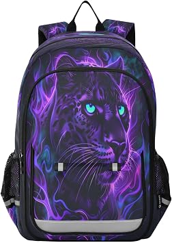 Backpack for School Girls Boys, College Rucksack Travel Daypack Teenager Bookbag Kids Backpack Cool Black Purple Panther