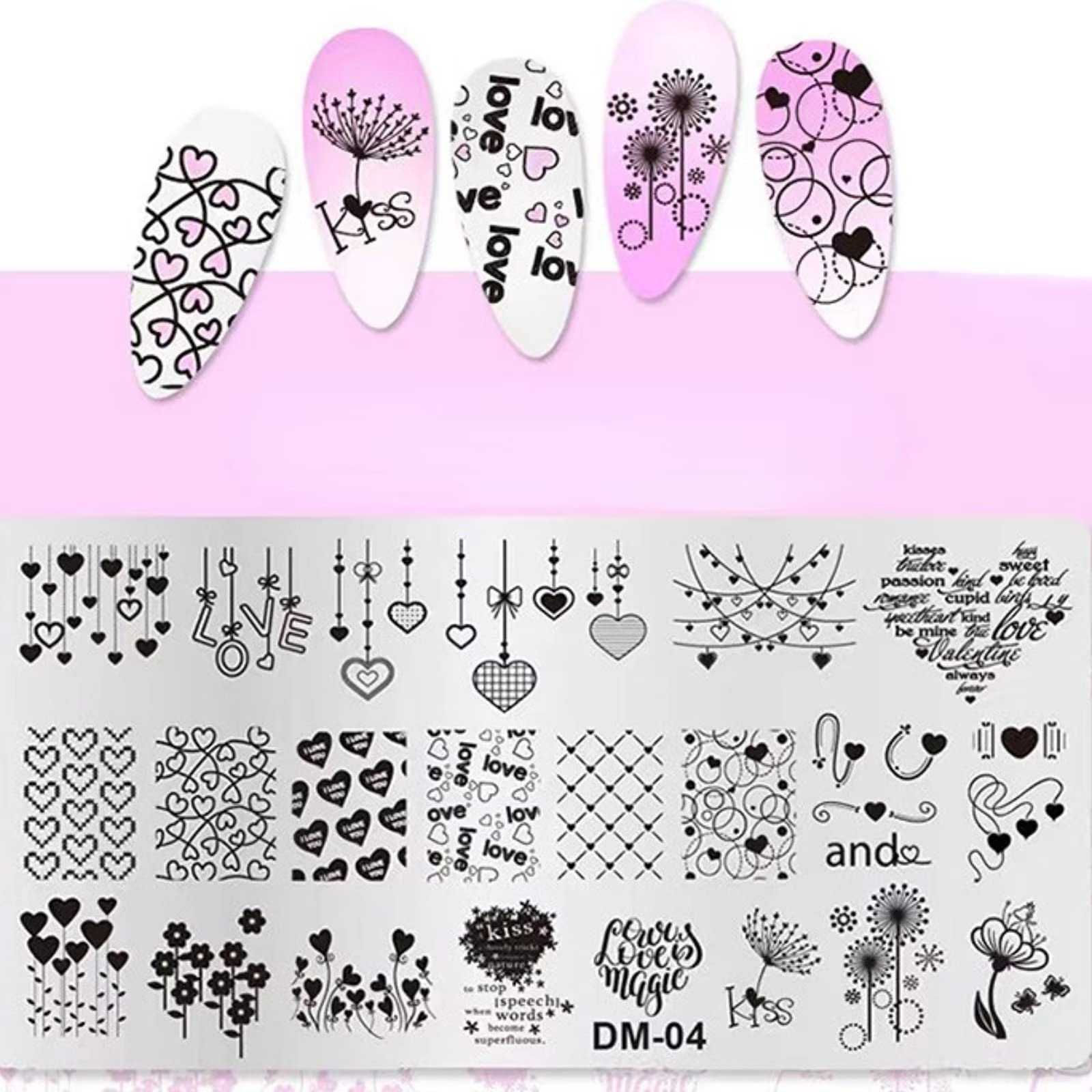 RUNRAYAY Nail Art Image Stamping Plates, Valentine'S Day Love Heart Flower DIY Manicure Template Image Plate for DIY Nail Art