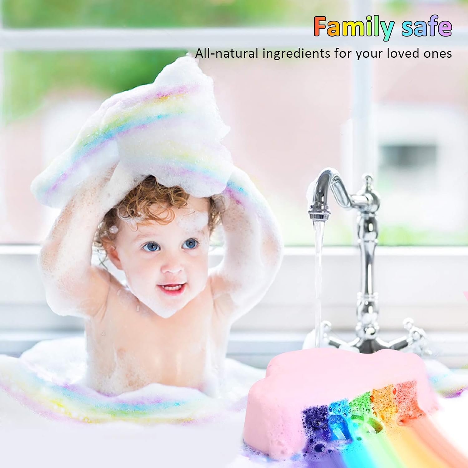 Sagekia Rainbow Bath Bombs (2 Pack), Large Size 6.35oz × 2 Organic Bath Bomb, Gentle and Kid Safe Bubble Spa to Moisturize Skin, Gift for Women and Kids, Birthday, Mother's Day Gifts