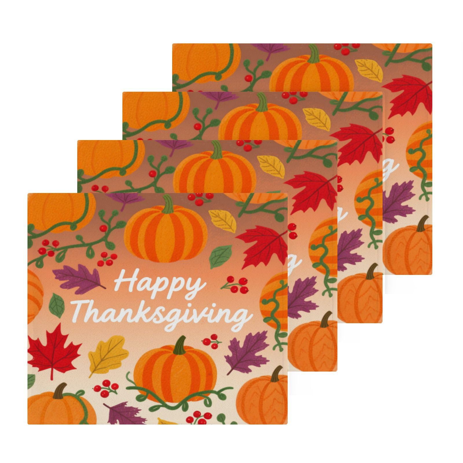 susiyo Happy Thanksgiving Day Pumpkins Washcloth Set of 4 Cotton Small Face Towel, 12 x 12 inch