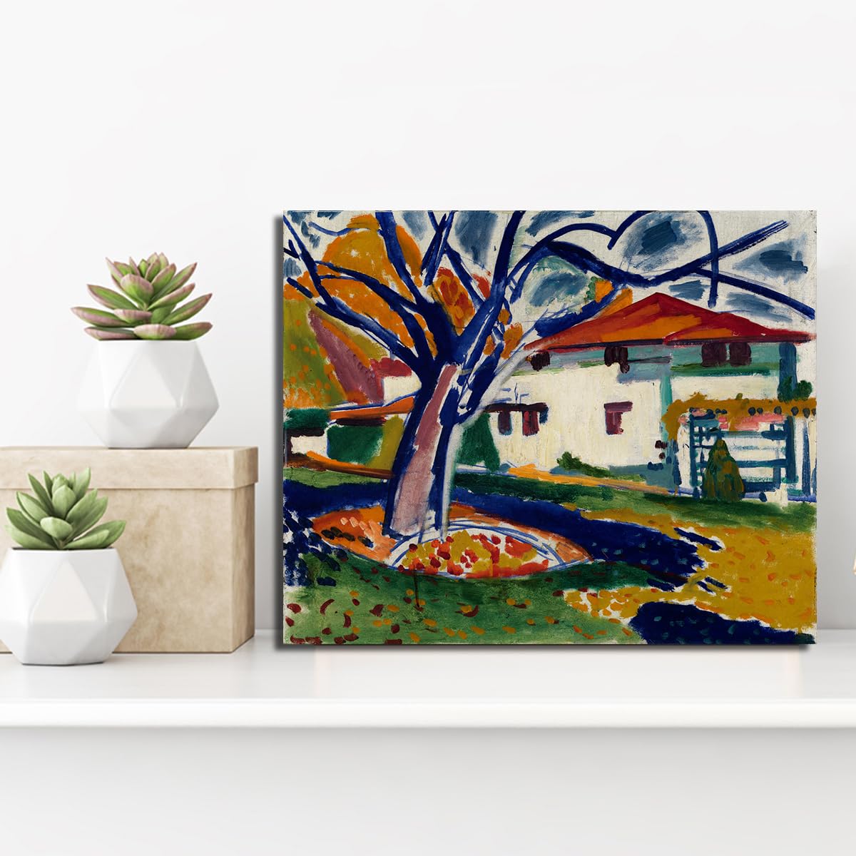 CHERHERART Niebieskie drzewa Malarstwo Malarstwo Grawerowanie Nowoczesna Abstrakcyjna Grafika Plakat Oprawione Malowidła Do Domu Jadalni Studium Dekoracja Biura 40x50cm