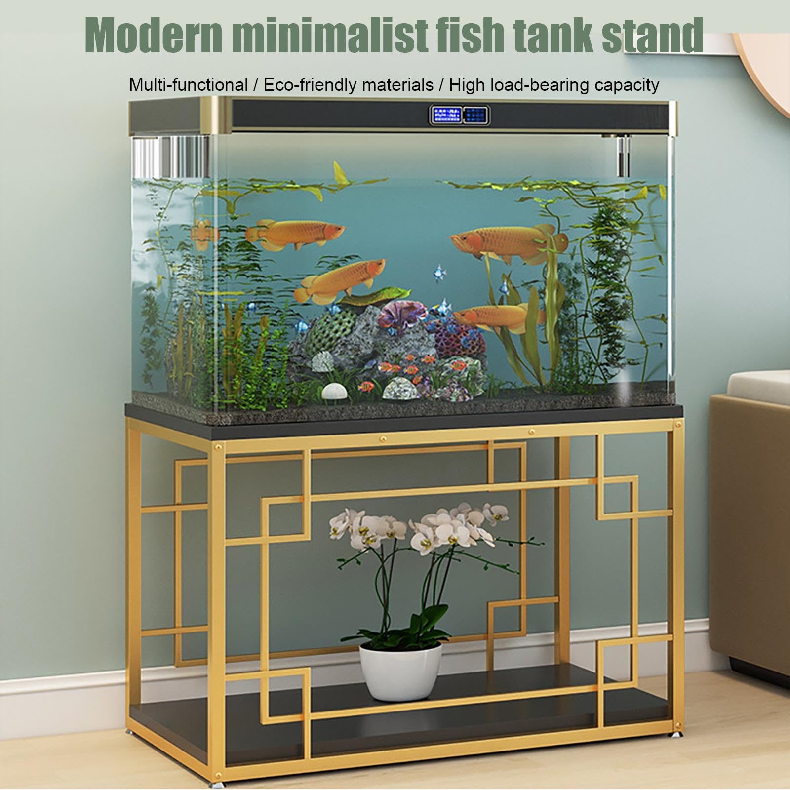 Supporto per Acquario, Acquario con Mobile | Telaio in Acciaio Rinforzato, Ripiano di Stoccaggio a Due Livelli, Portata di 200 kg(Gold A,80x50x70cm/31x20x28in)
