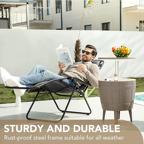 Vista 17 de Devoko Juego de 2 sillas reclinables ajustables plegables para patio con gravedad cero para el jardín con almohada Doble gris.