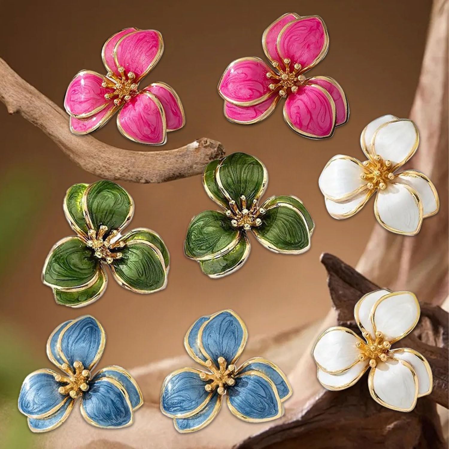 Boho Chunky Flower Stud Earrings for Women Large Flower Statement Earrings White Green Blue Pink Big Floral Stud Earrings Dainty Jewelry Gifts for Women - Image 6