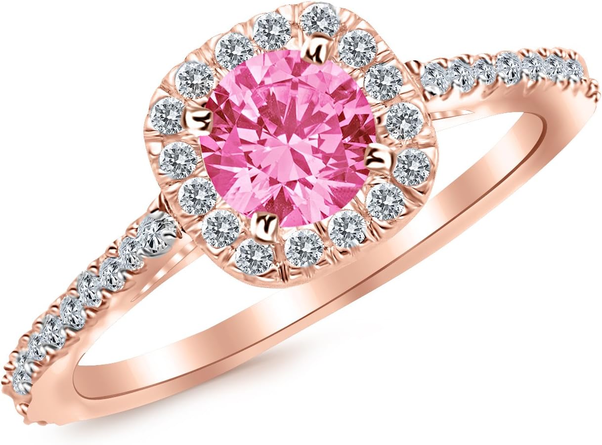 2.35 Carat 14K White Gold Gorgeous Classic Cushion Halo Style Diamond Engagement Ring with a 2 Carat Natural Pink Sapphire Center (Heirloom Quality)