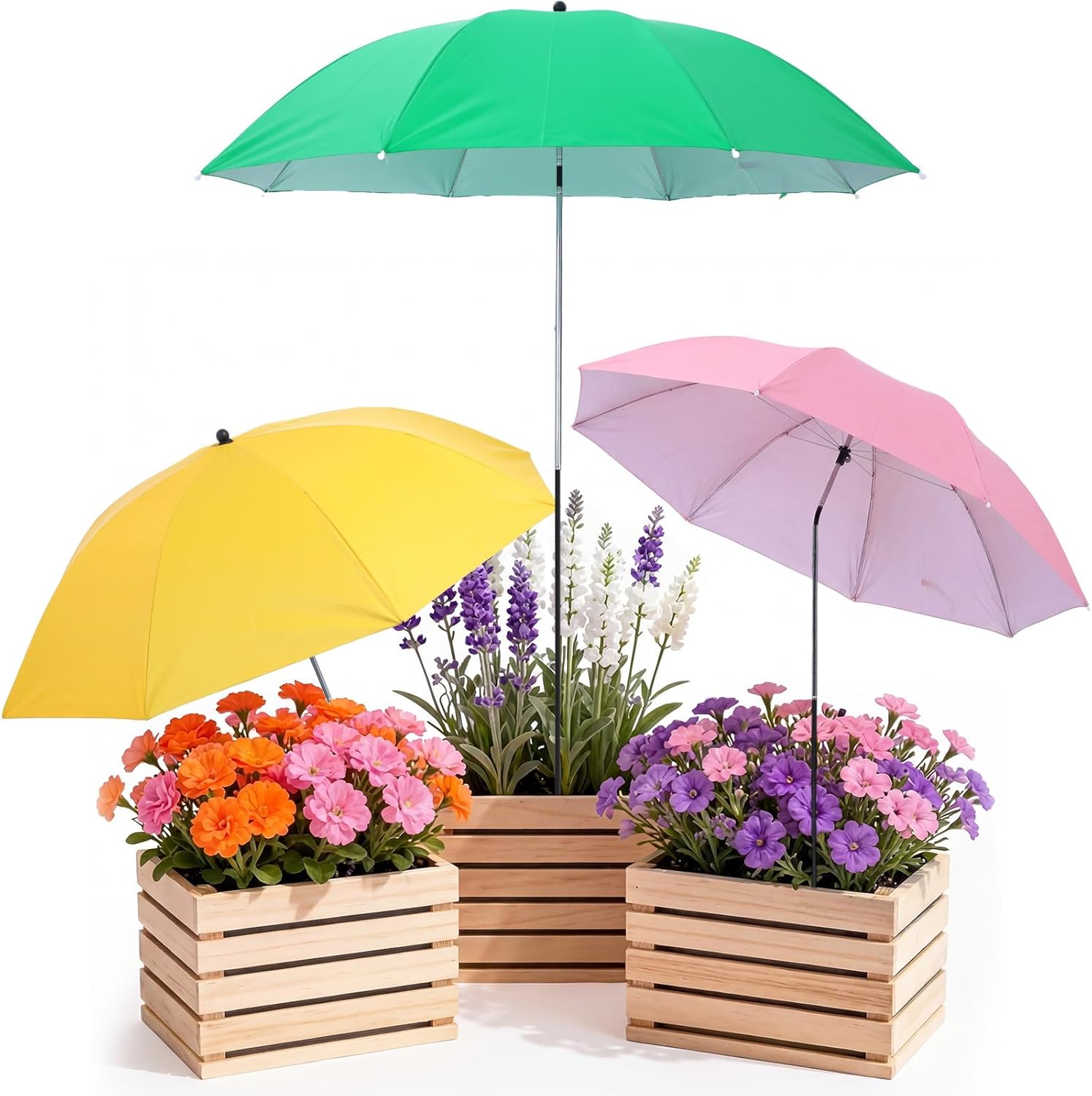 Novabright 3 Pack 36 Inch Extra Large Plant Umbrellas for Outdoor Plants, Adjustable Larger Garden Flower Umbrella Plant Shade for Garden Beds Potted Plants