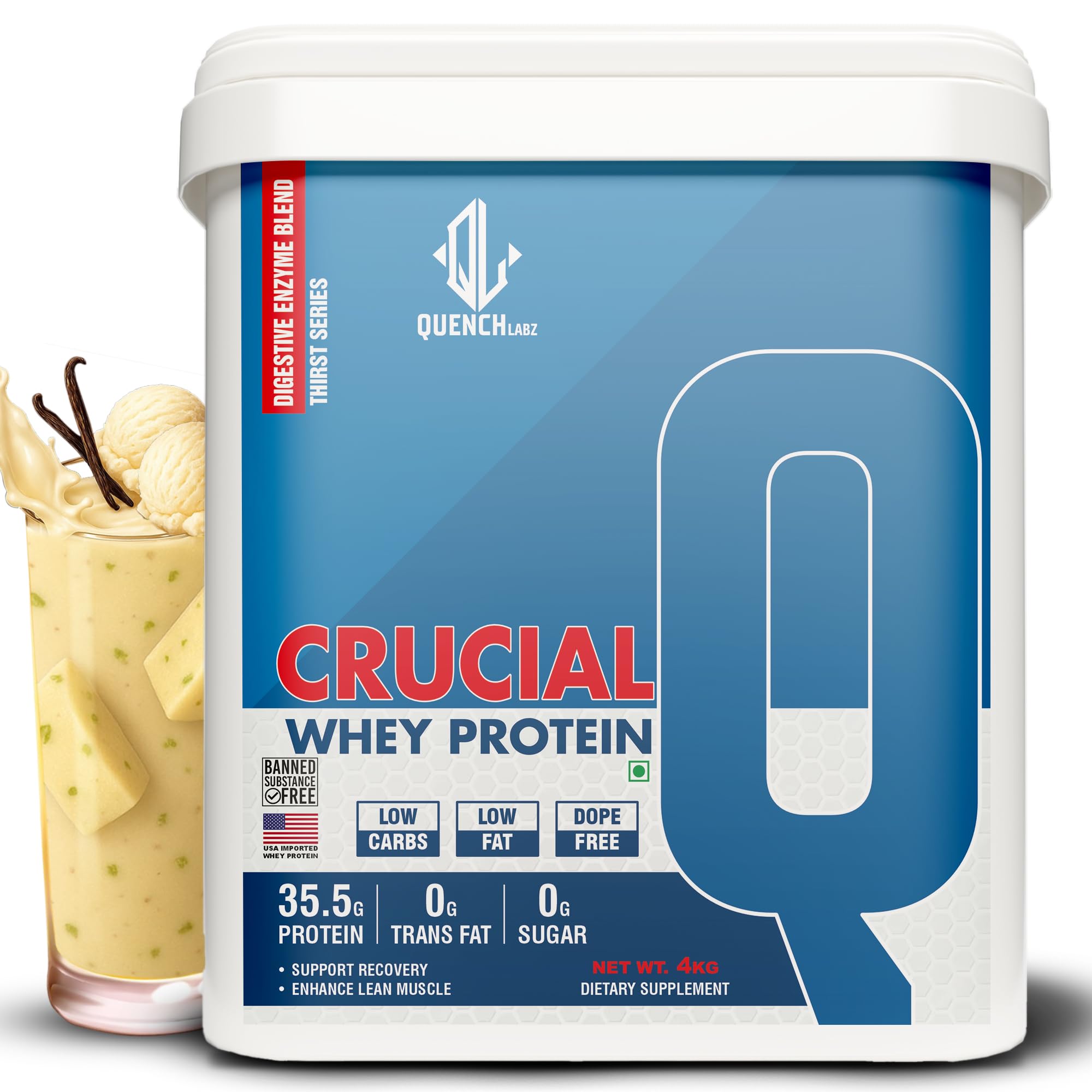 QUENCHLABZ CRUCIAL Whey Protein 1kg Mango | 35.5g Protein per Serving | Low Carb, Low Fat, No Sugar | Muscle Recovery & Growth | FSSAI Certified — Amazon image 18