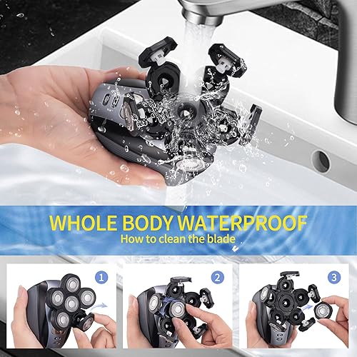 Miniatura 6 de Maquinilla de afeitar eléctrica para hombres – Mejora 5 en 1 afeitadoras para hombres – Kit de afeitadora multifuncional de cabeza calva – Azul