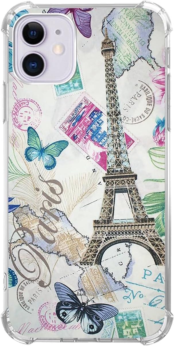 Elifi Edeal Vintage Paris Eiffel Tower Butterfly case for iPhone11 Pro, Cute Eiffel Tower and Stamps case for iPhone11 Pro for Girls Women, Soft TPU Slim Fit Cover Case for iPhone11 Pro