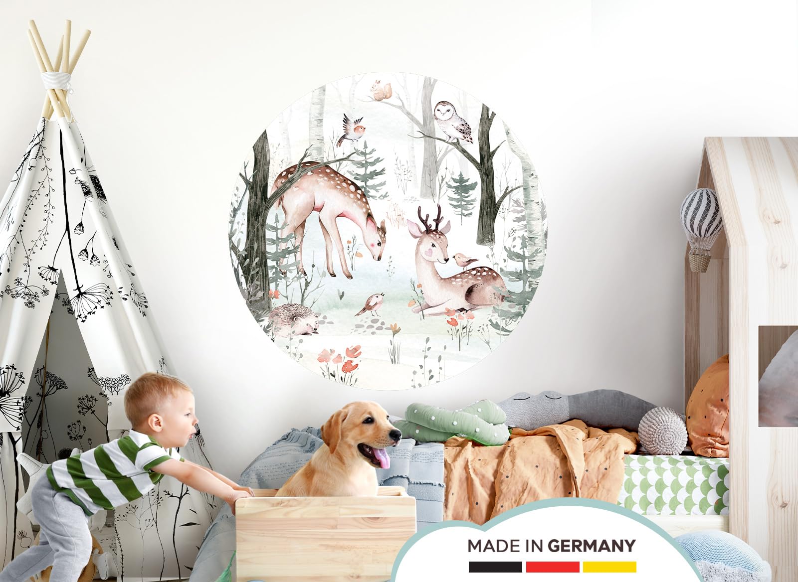 Little Deco Wandtattoo Waldtiere Rehe Eule Igel DL567 XL - 120 cm