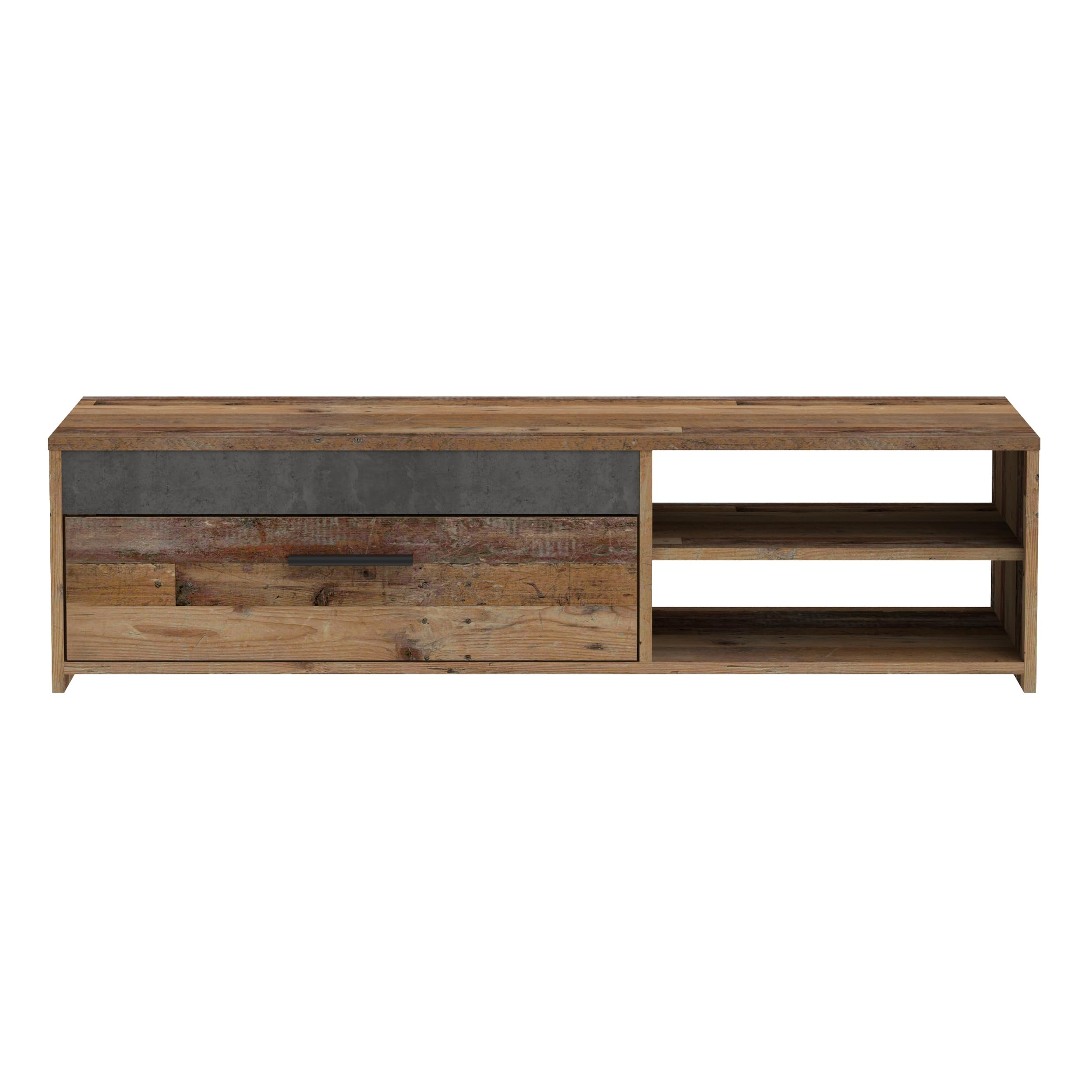 Forte PACO TV-Schrank 120, modernes Lowboard mit 1 Klappe, TV-Rack, Holzwerkstoff, Old-Wood Vintage Holzdekor/Betonoptik Dunkelgrau, 120 cm breit x 31,8 cm hoch x 42,1 cm tief