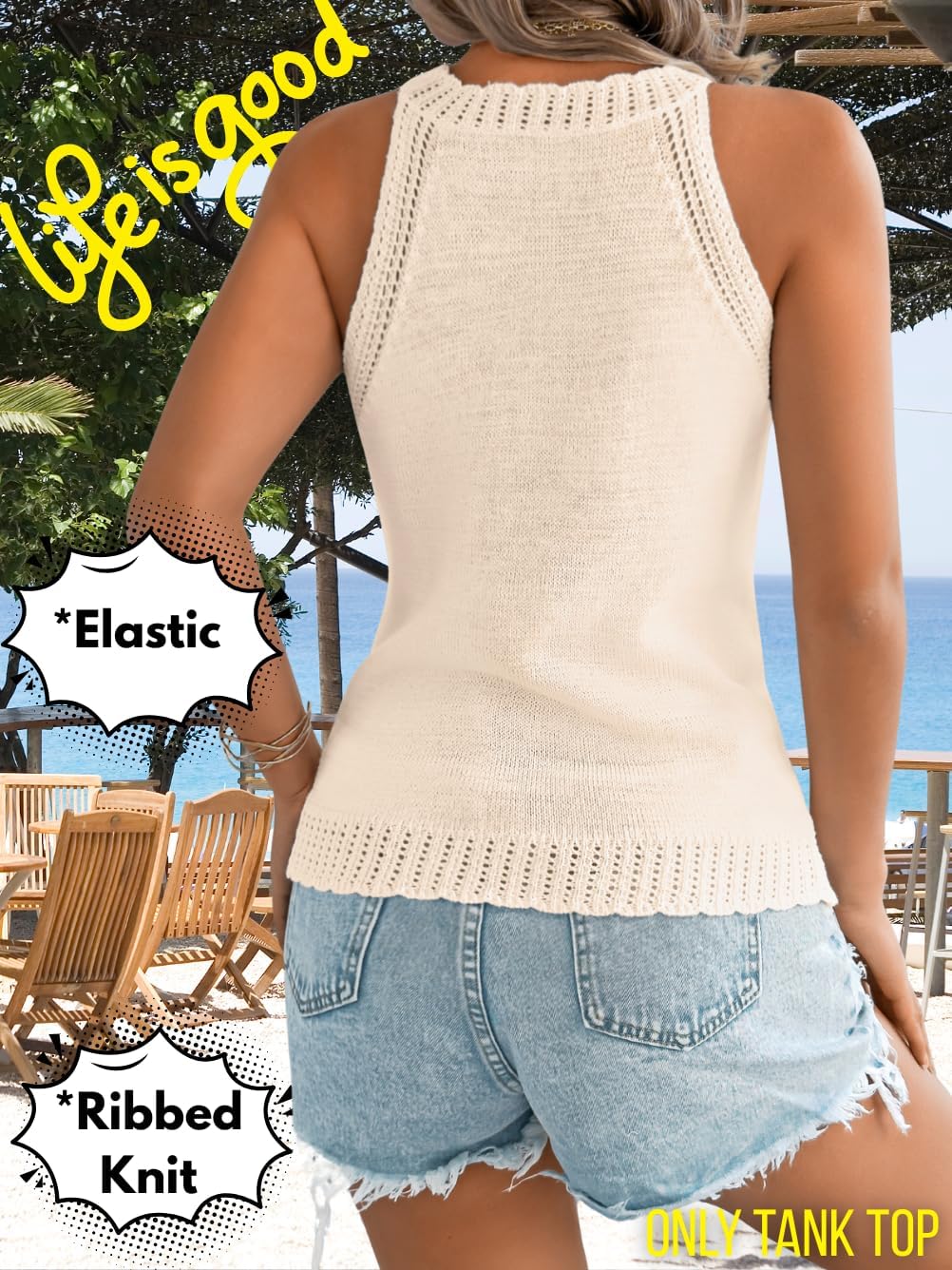 Women's Summer Knit Tank Tops, Racerback High Neck Lightweight Sweater Vest, Dressy Casual Outfits - Image 2