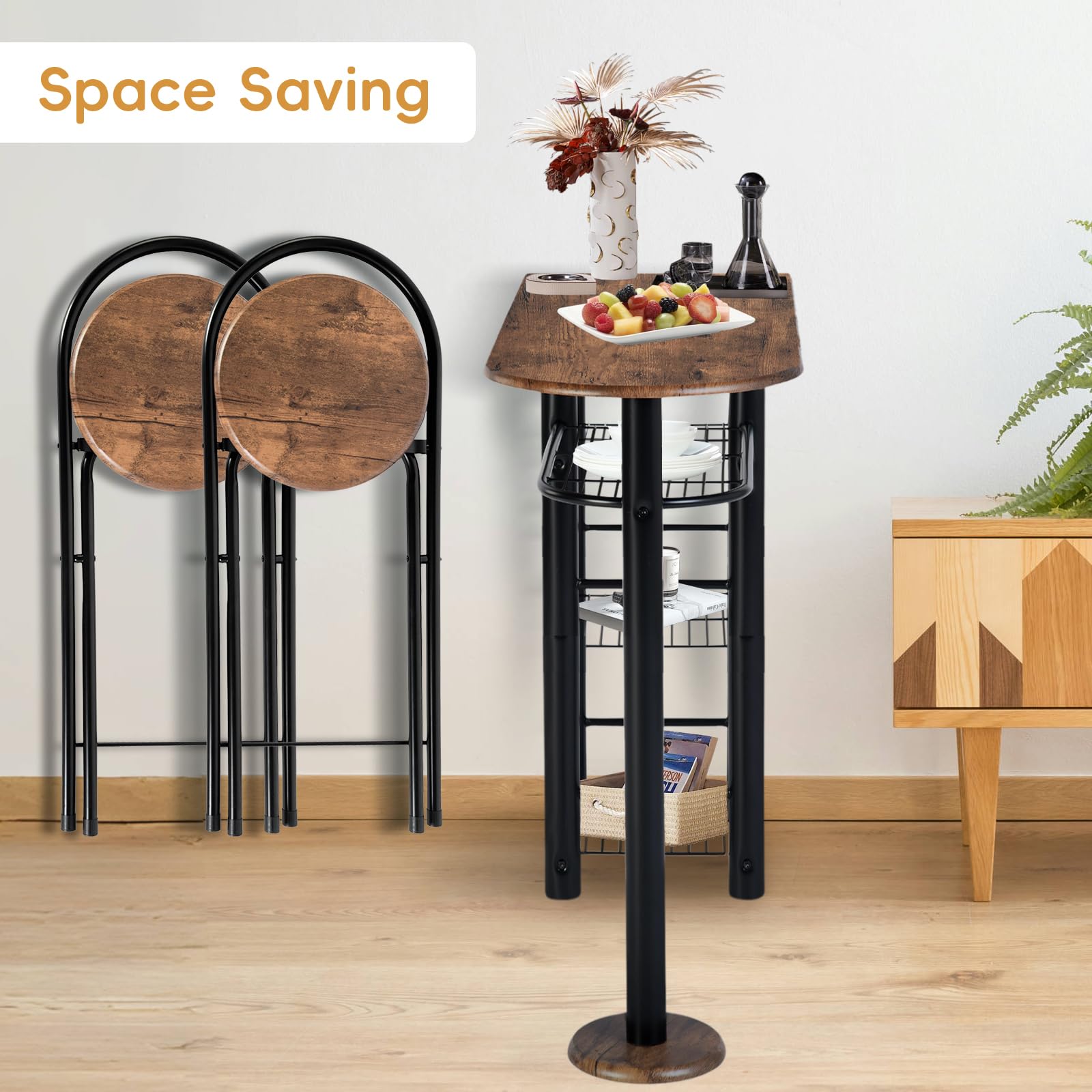 SoBuy Set 3 Pezzi Tavolo con 2 sgabelli Mobile Bar per casa Stile Industriale Grigio, L80