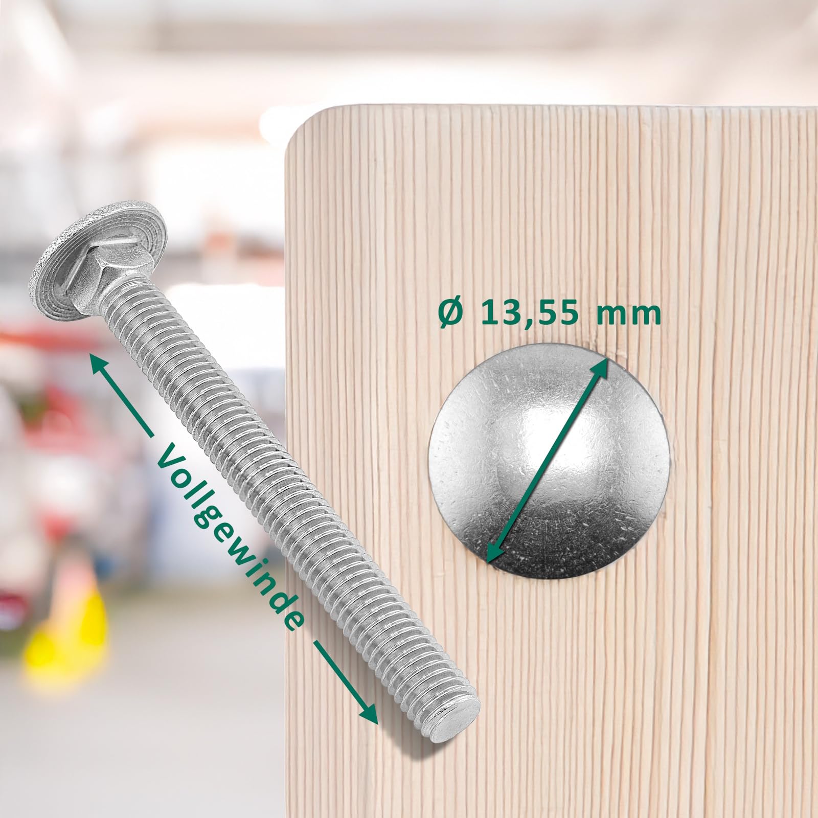 Viti A Testa Tonda Con Attacco Quadrato M12x50 Mm - Acciaio Inox A2, 20 Pezzi, Filettatura Completa