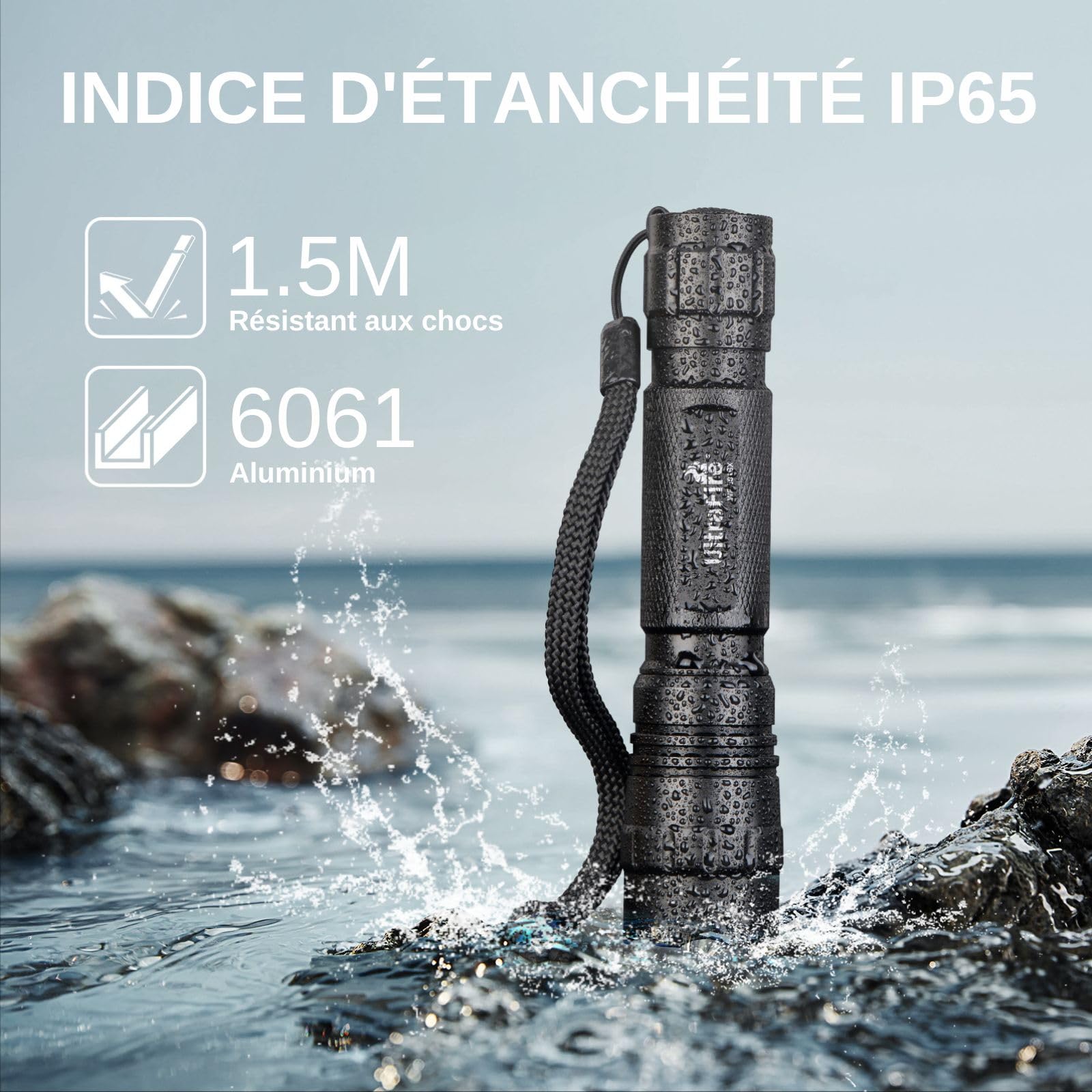 ULTRAFIRE Lampe torche tactique rechargeable avec étui, 1000 lumens, 3 modes, lampe torche LED avec support de lampe de poche pour ceinture de service, pour police, application de la loi, camping, WF