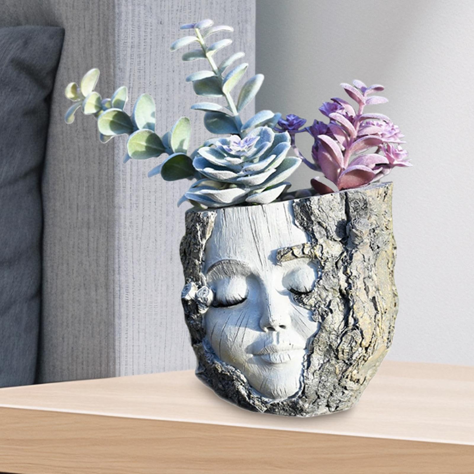Vaso Con Viso Di Donna In Resina – Fioriera Artistica Per Piante Grasse, Interni/Esterni