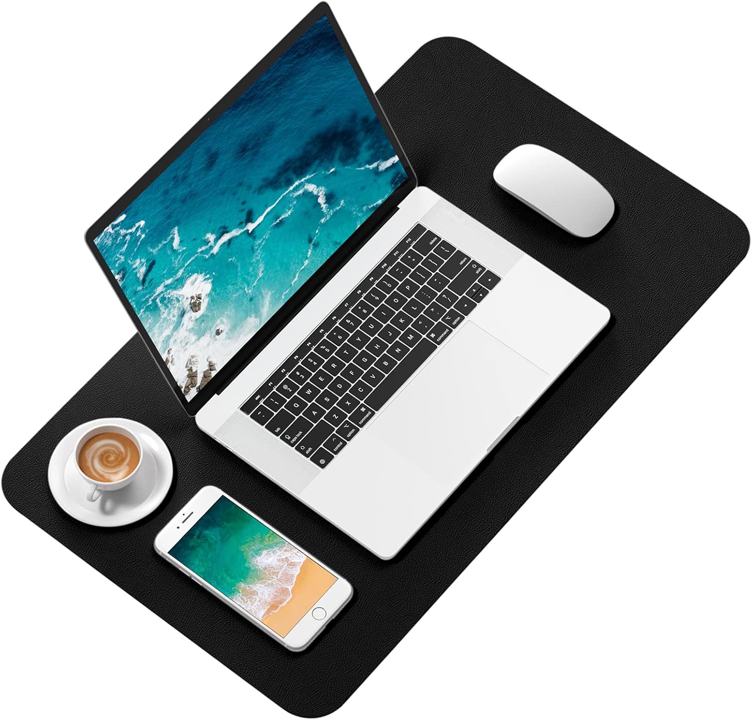 Hsurbtra Desk Pad, 23.6" x 13.8" PU Leather Desk Mat, M Extended Mouse Pad, Waterproof Desktop Blotter Protector, Non-Slip Ultra Thin Small Laptop Keyboard Writing Mat for Office Home, Black - 2