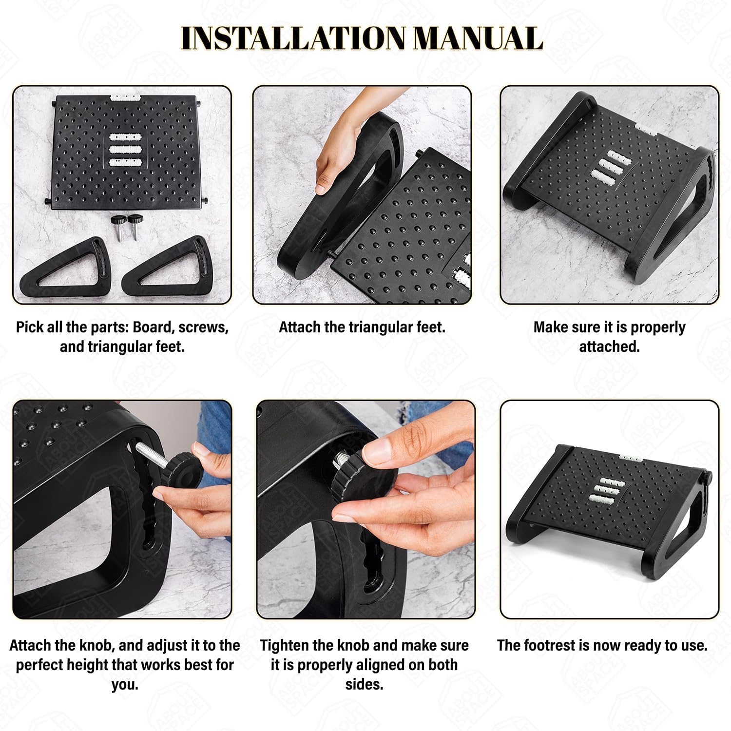 Adjustable Foot Rest for Office Chair, Massage Texture, Roller, Ergonomic, 6 Heights, 50 cm (Adjustable Footrest-Black) Adjustable Foot Rest for Office Chair, Massage Texture, Roller, Ergonomic, 6 Heights, 50 cm (Adjustable Footrest-Black)