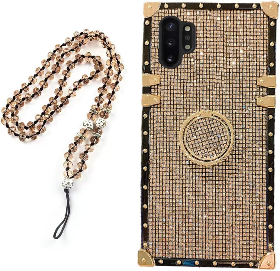 for Samsung Galaxy Note 10 Plus/Note 10+ Luxury Bling Glitter Sparkle Cute Gold Corner Soft Shock-Absorption Phone Holder Case Cover with Strap - Gold