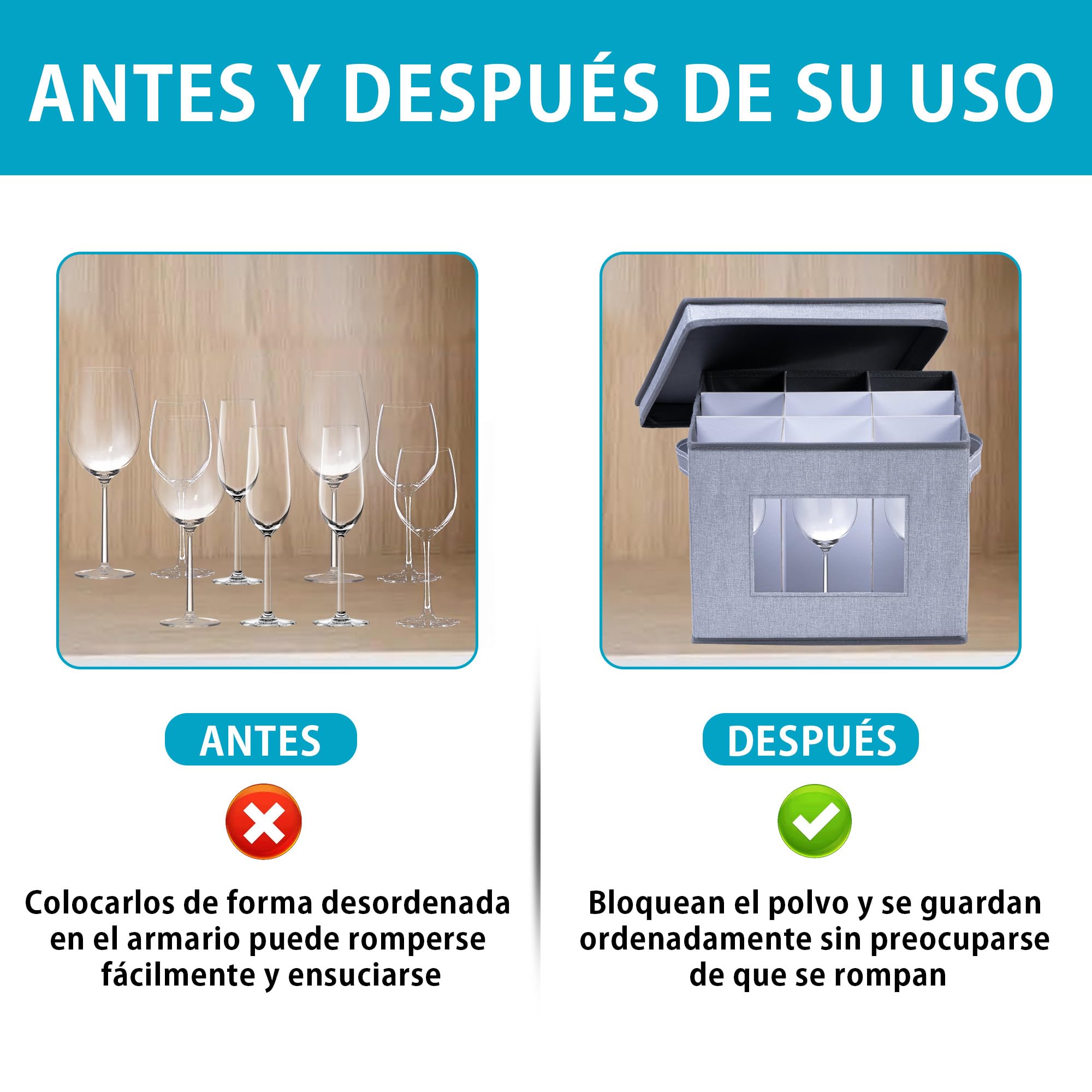 VENO Paquete de 2 cajas tapa y asas, para guardar adornos navideños y cristalería, organizador de cristalería y vajilla, ideal para mudanzas y transporte (copas de vino: paquete de 2)