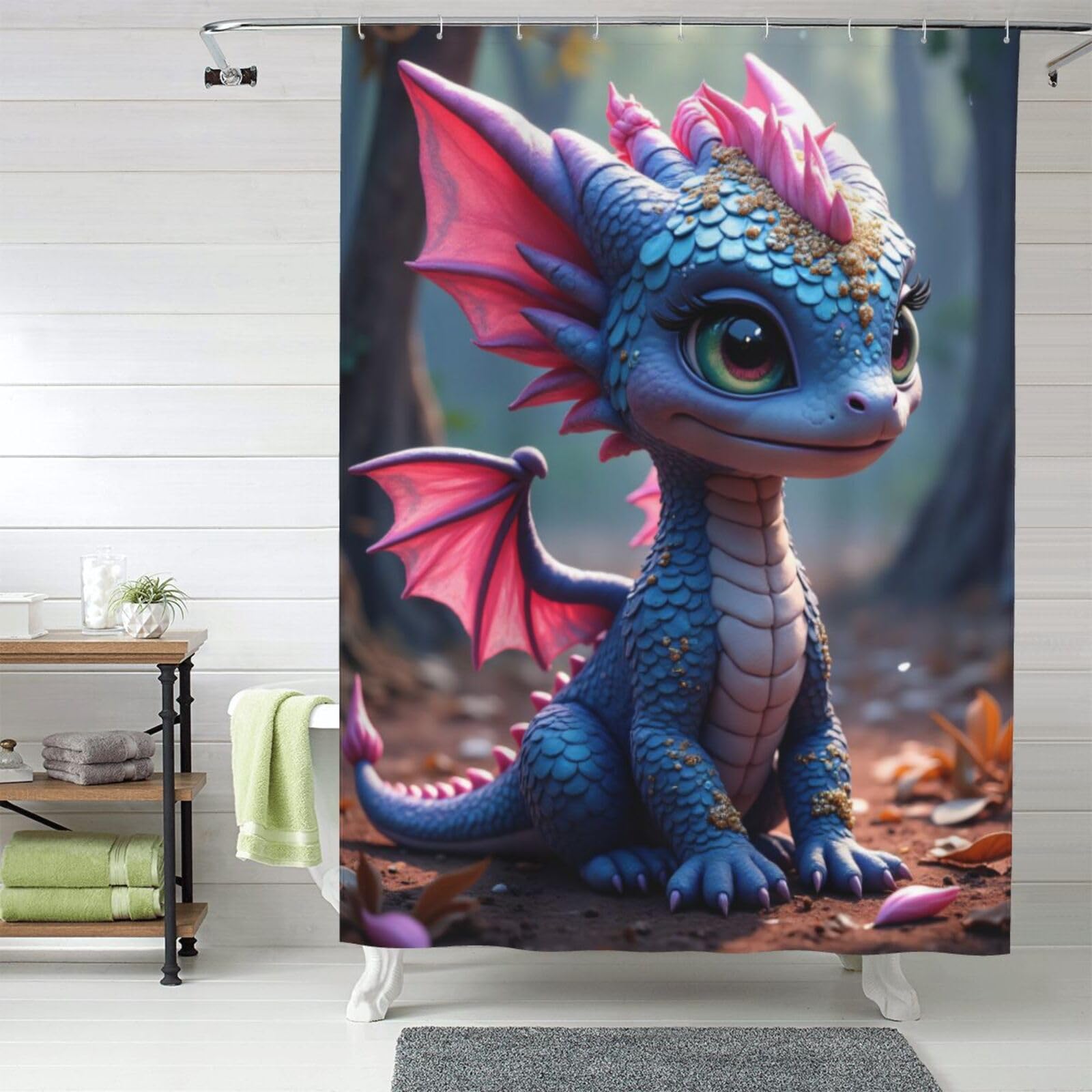 Rideau de douche dragon bleu rose pour transformer votre salle de bain