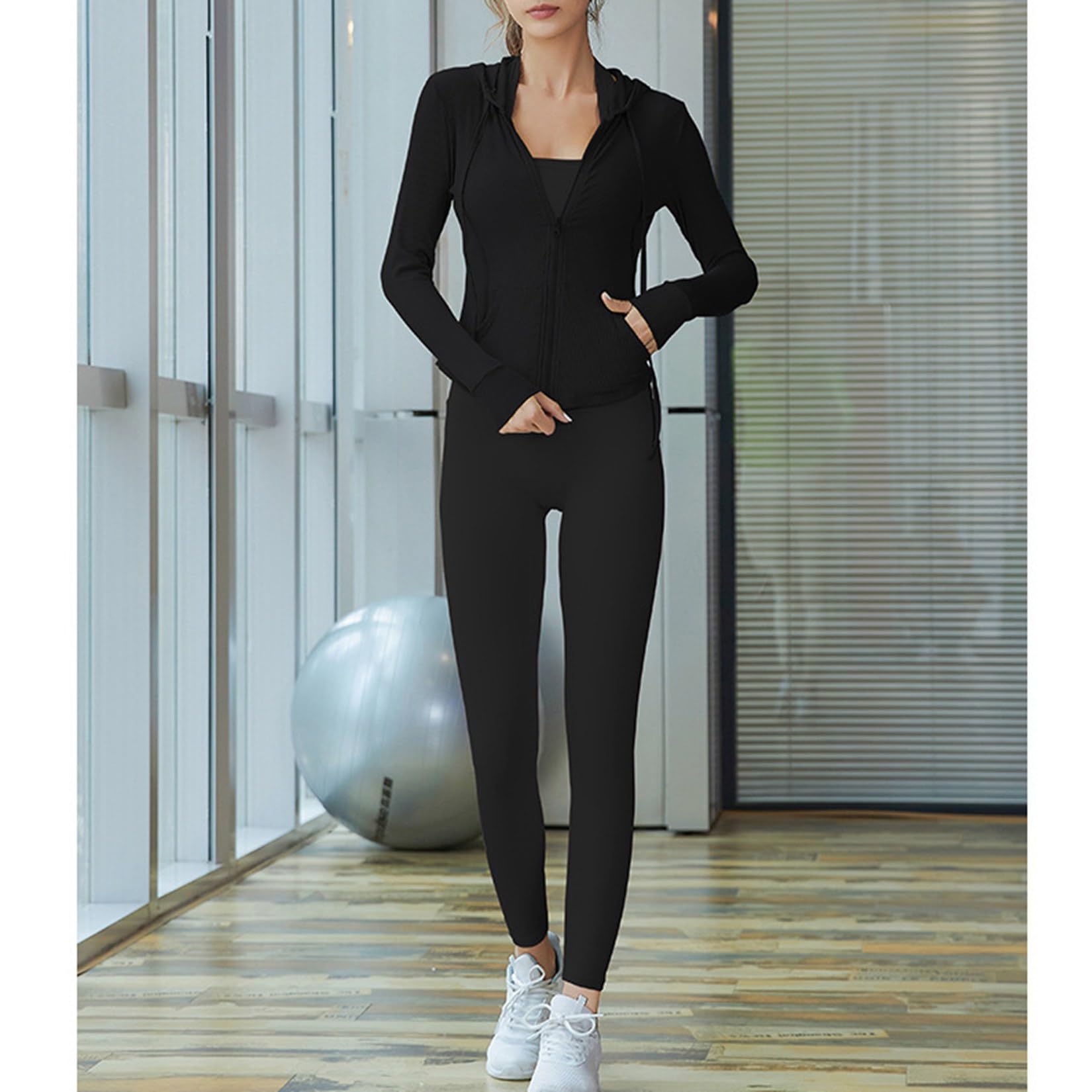 YonYeHong Leggings De Chaqueta De Entrenamiento para Mujeres Conjunto De 2 Piezas De Yoga con Capucha
