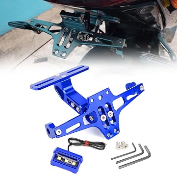 Adjustable Motorcycle License Plate Holder for Suzuki Access 125 SE 2017, Rear License Plate Holder Mount, Motorcycle License Plate Bracket Fender Eliminator with LED Light,D Blue