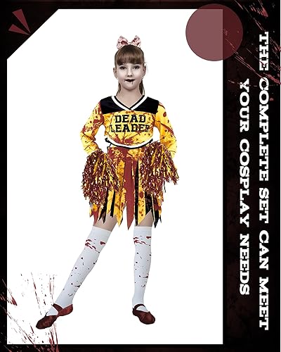Miniatura 6 de Disfraz de animadora zombi de Halloween para niñas, disfraz de Halloween sin animadoras, calcetines, guantes, pompones, lazo, cosplay