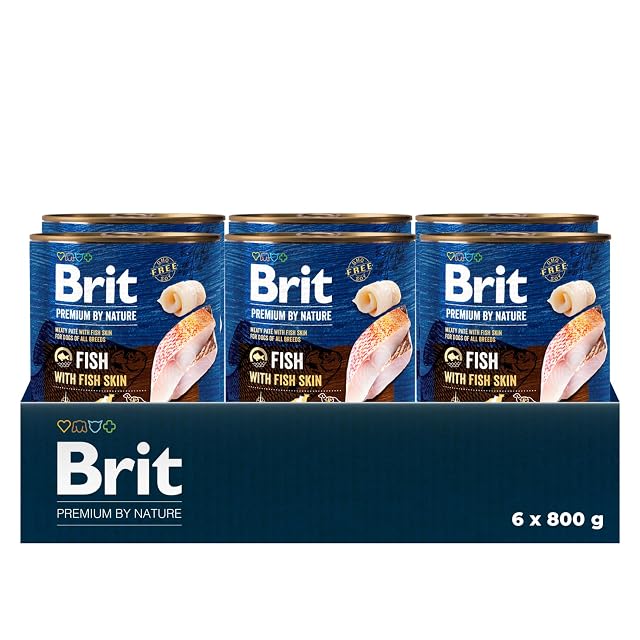 Brit Premium by Nature - Comida húmeda para Perros Adultos, Pescado con Piel de pez, alimento Completo, 6 x…