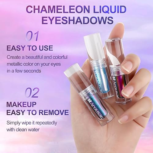 Miniatura 4 de Sombra de ojos líquida metálica, sombra de ojos metálica camaleón, cambio multicolor, maquillaje de ojos altamente pigmentado y brillante,