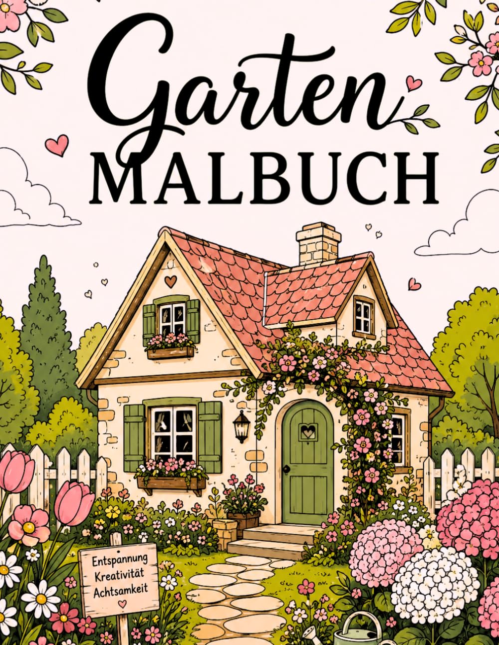 Garten Malbuch: Ein entspannendes Ausmalbuch mit wunderschönen Gärten, blühenden Blumen, gemütlichen Gartenhäuschen und friedlichen Naturszenen
