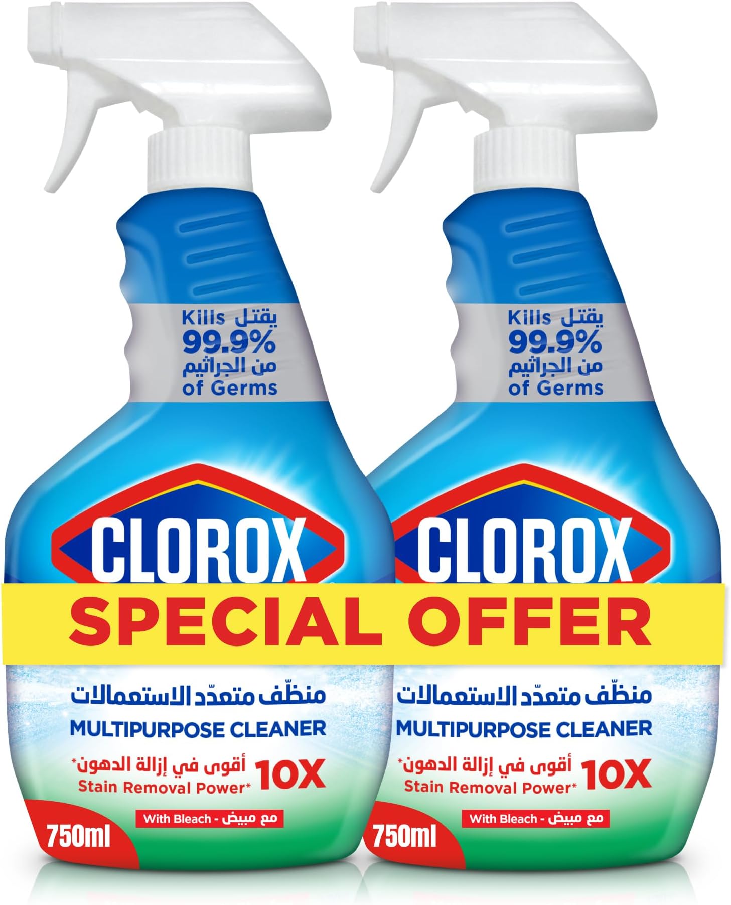 Spray Cleaners Dual Pack, Clorox Multipurpose Cleaner 750ml, Kills 99.9% Of Germs, with Bleach