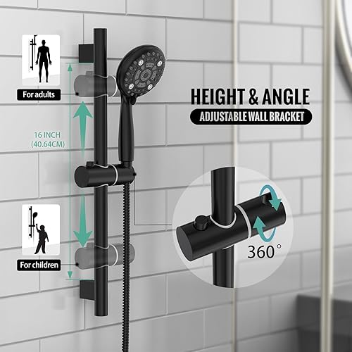 Miniatura 5 de SR SUN RISE Juego de grifo de ducha negro mate, cabezal de ducha de lluvia de 10 pulgadas con barra deslizante ajustable, sistema de ducha de lluvia