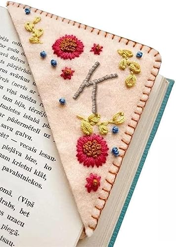 Miniatura 31 de MOTEERLLU Marcapáginas de esquina bordado a mano personalizado, Marcador de página de triángulo de fieltro cosido hecho a mano, Accesorios únicos
