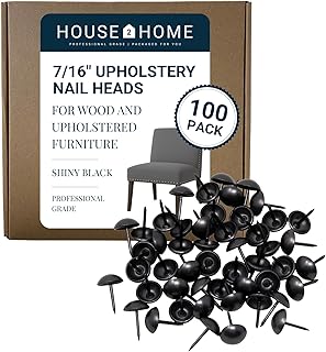 House2Home Upholstery Tacks for Furniture, 7/16" Upholstery Nail Heads for Furniture Trim, Decorative Nails for Wood and Upholstered Furniture, 100 Shiny Black Decorative Nail Heads, Nailhead Trim Kit