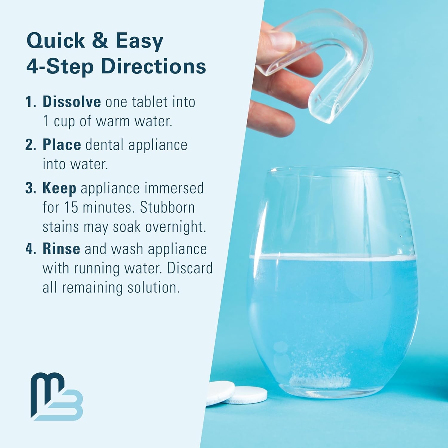 Retainer and Denture Cleansers 240 Tablets Removes Bad Odors Discoloration Stains Plaque for Cleaning Invisalign Mouth Guard Night Guard and Removable Dental Appliances by M3 - Image 6