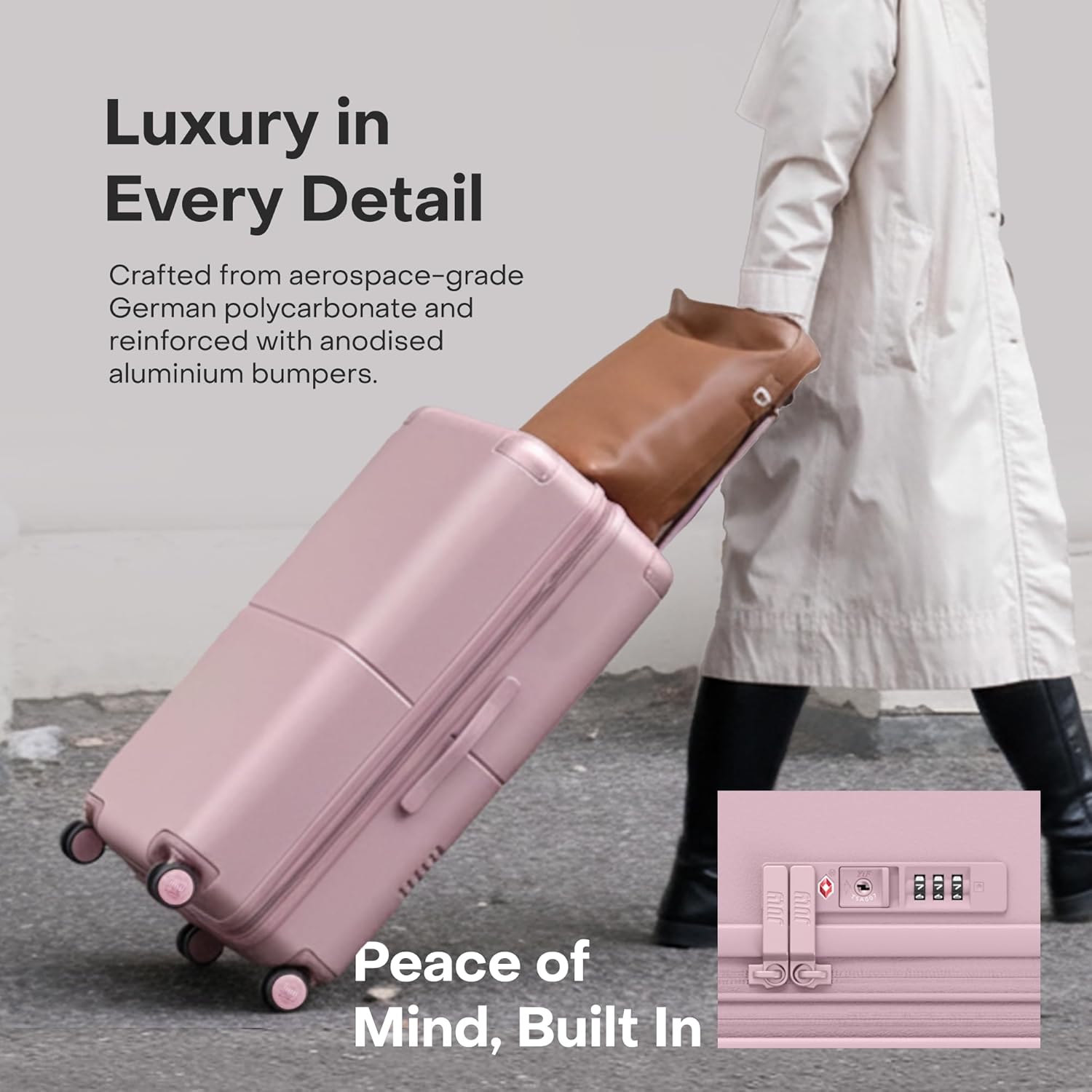 July Checked Expandable - 24.5" Airline Approved Check In Luggage with Wheels, Spinner Suitcase for Men & Women - TSA Lock Rolling Suitcase, Spinner Wheels, Expansion Zip, Y-Strap - Blush Pink