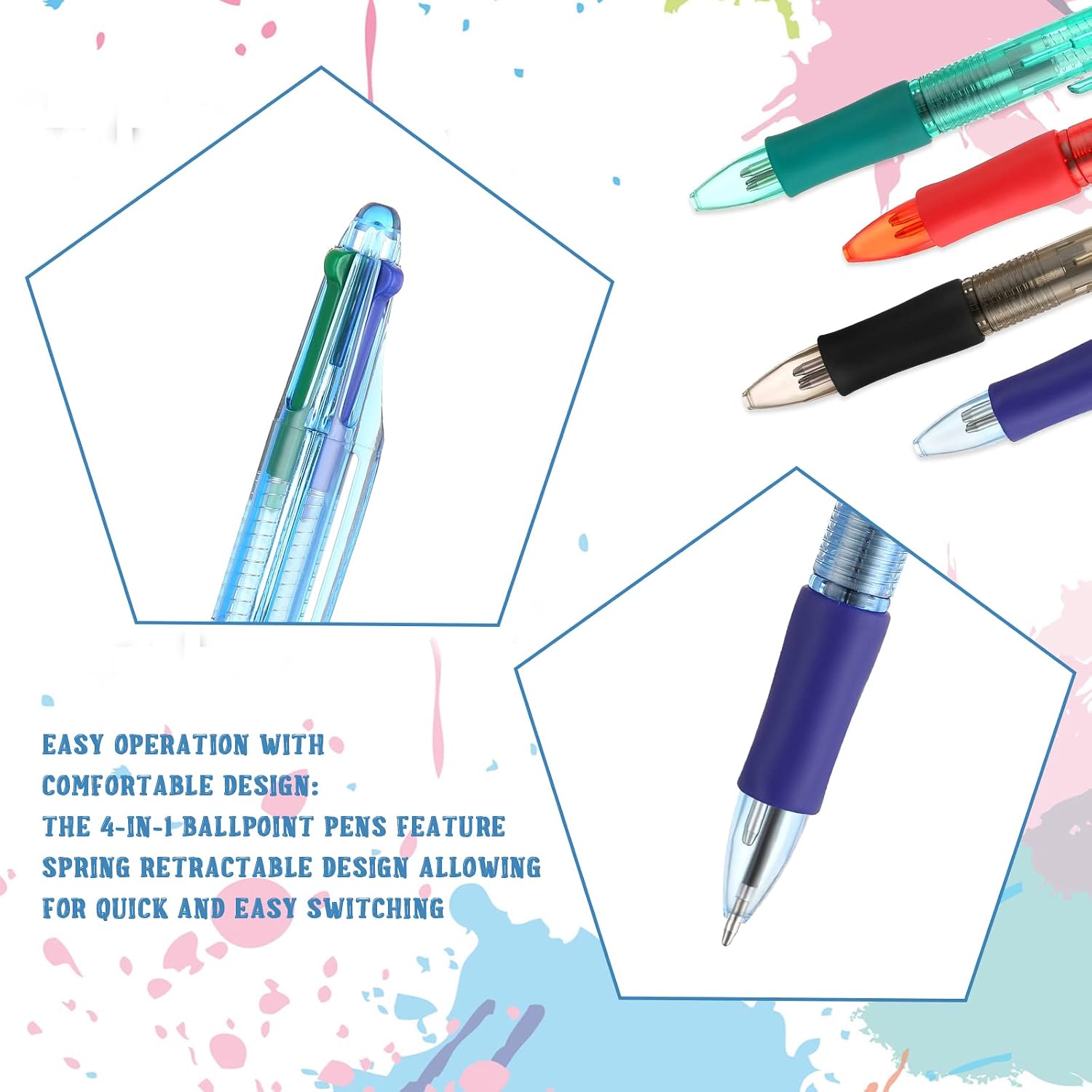 4 Colour Pen 4 Pieces Multi Colour Pens 4 in 1 Pen Retractable Ballpoint Pen Multicoloured Pen for Office Home School Supplies - Image 3