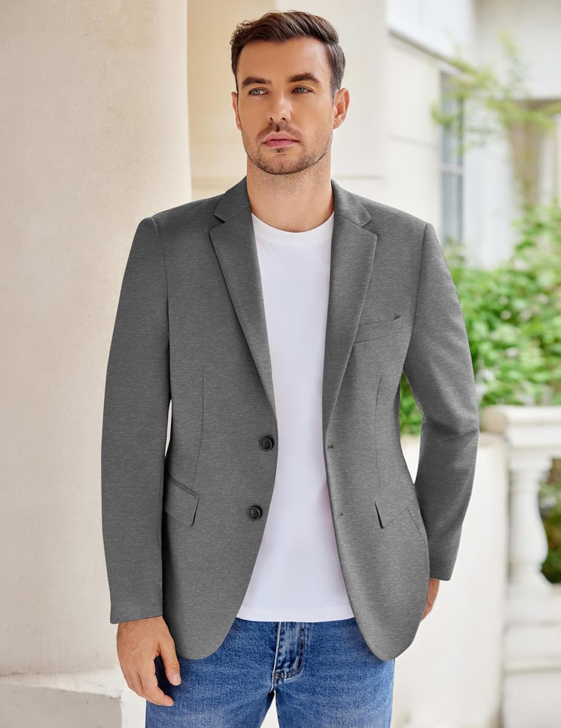 COOFANDY Men's Casual Knit Blazer Suit Jacket Stretch Sport Coats Regular Fit Dark Grey - Image 7