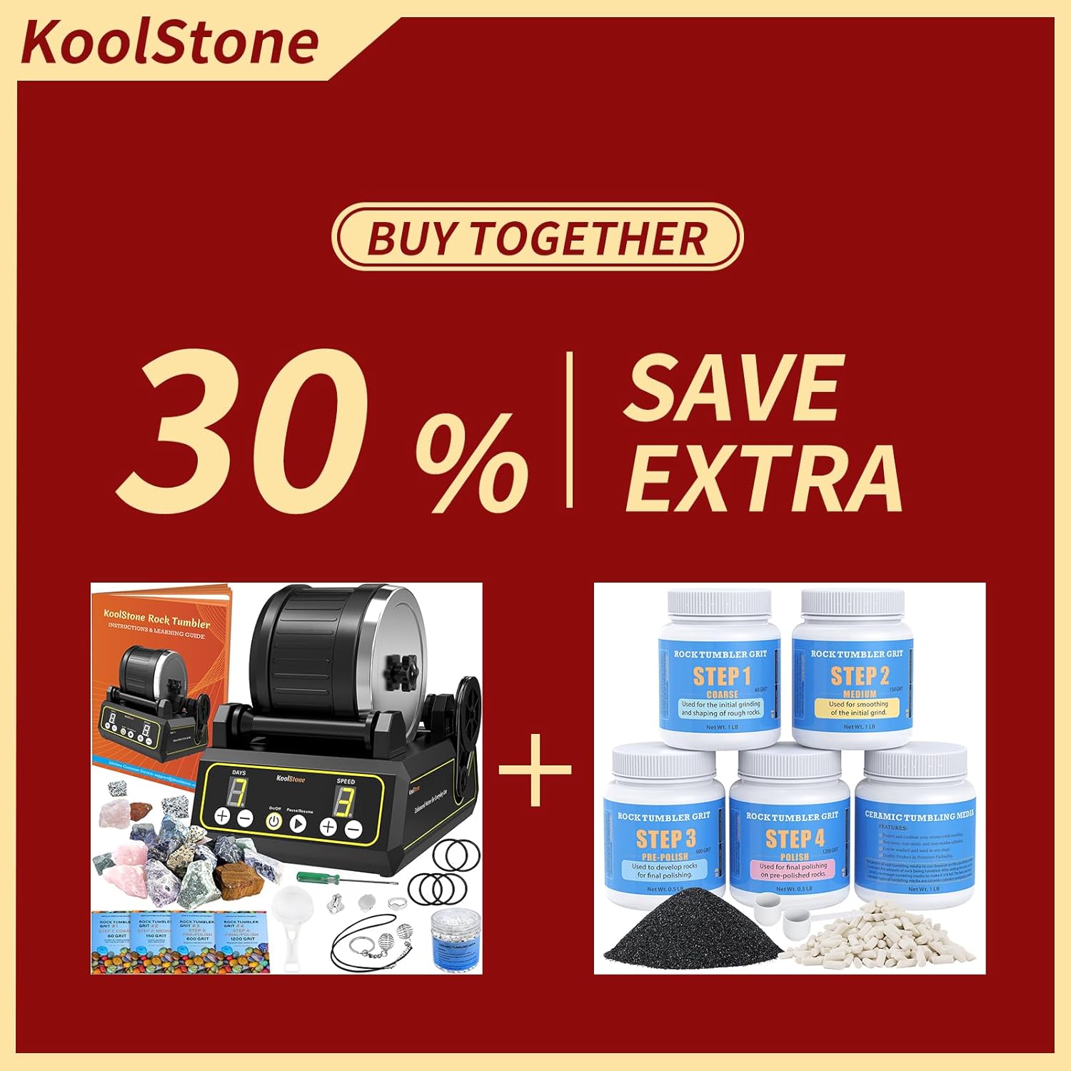 KoolStone Large 2.5LB Professional Rock Tumbler Kit with 4